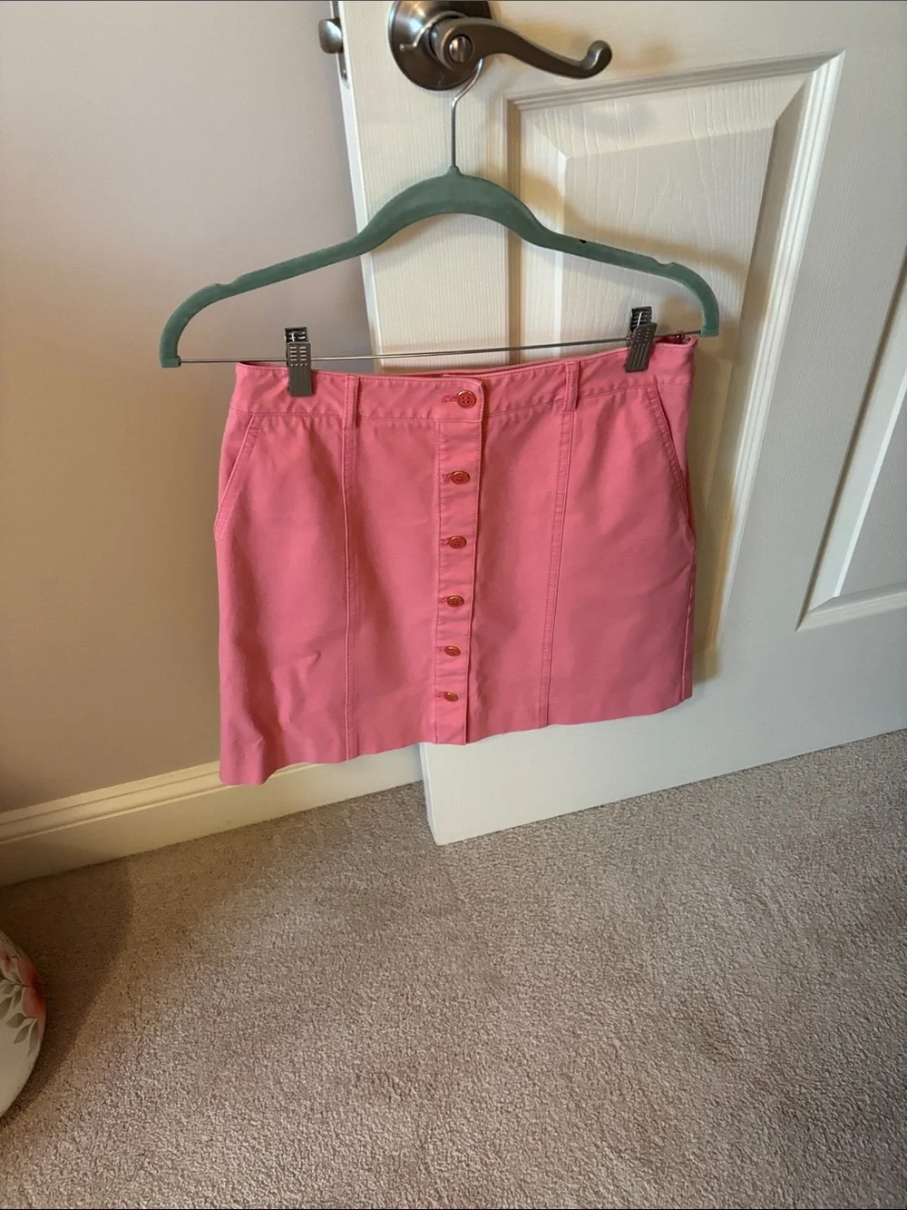 Pink Button-Front Mini Skirt EUC